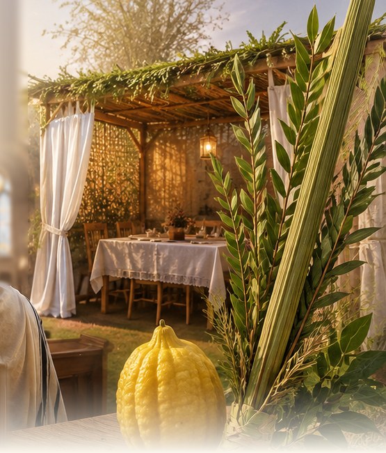 Une soukka décorée, le loulav et l’étrog